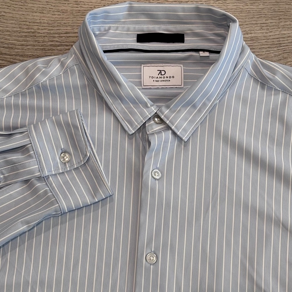 7 Diamonds Easton Button Down Mens XL Blue White Striped 4-Way Stretch Preppy